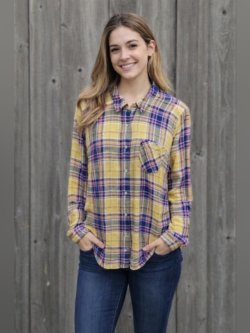 Maunces Women's Plaid Flannel Long Sleeve Button Down Shirt